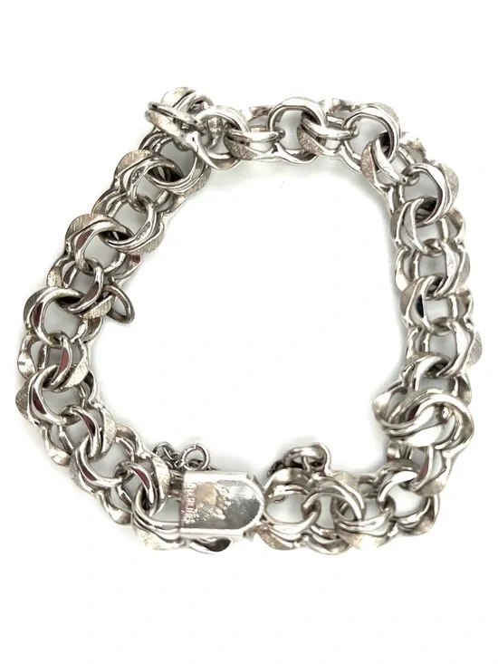 Elco Chunky Sterling Silver Link Bracelet w Safety Chain 925- 7” - Picture 1 of 6